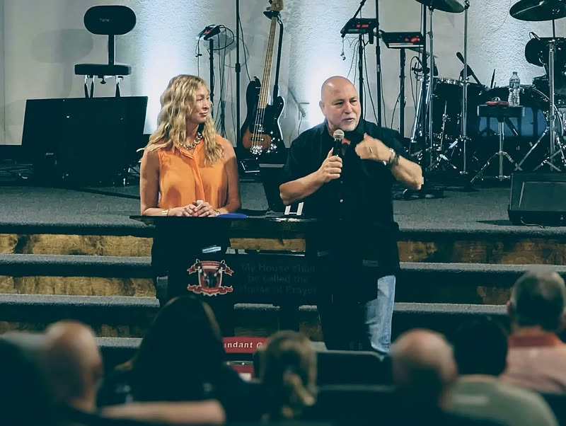 John and Tanya James ministering together at a church