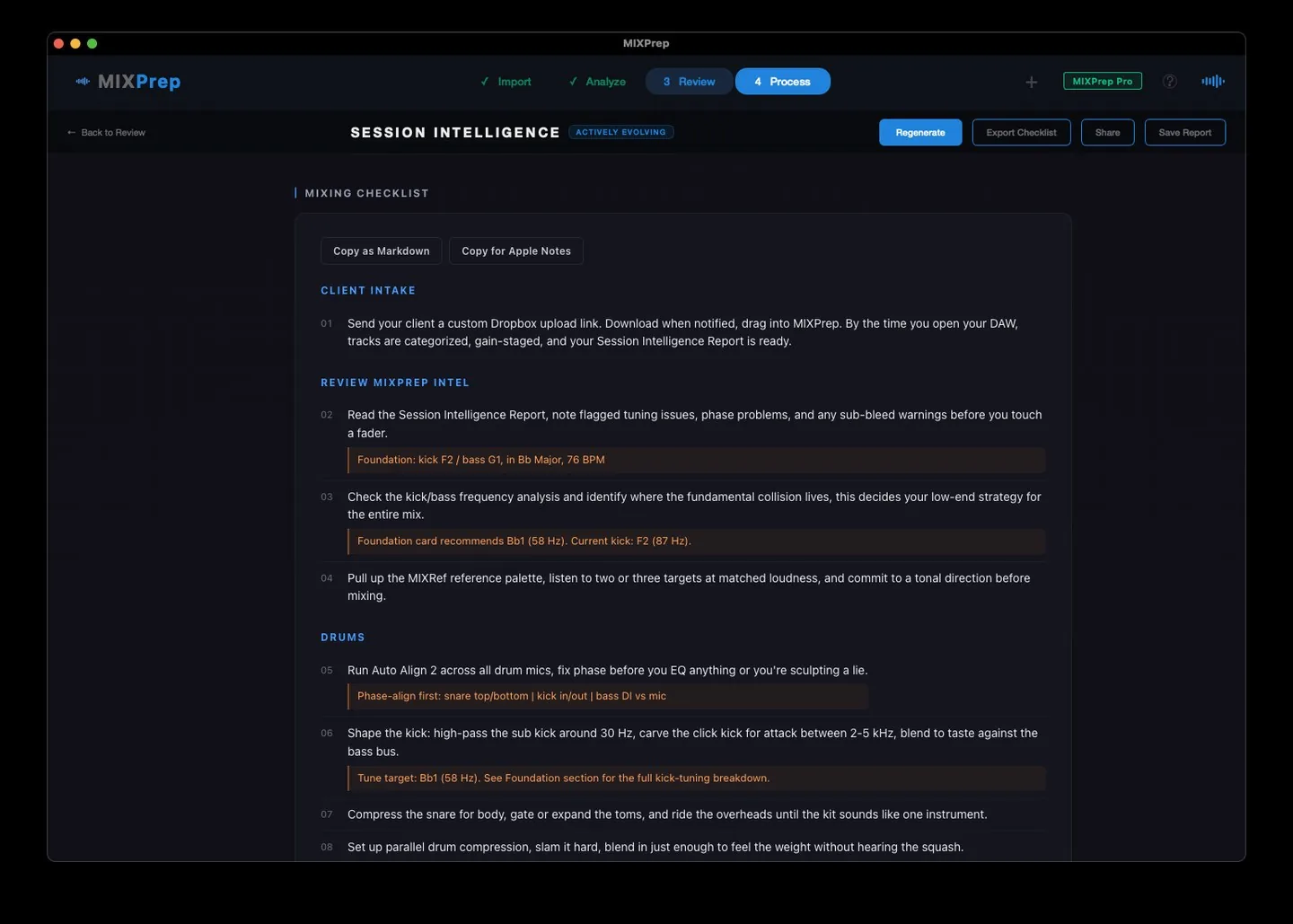 MIXBrief mixing checklist