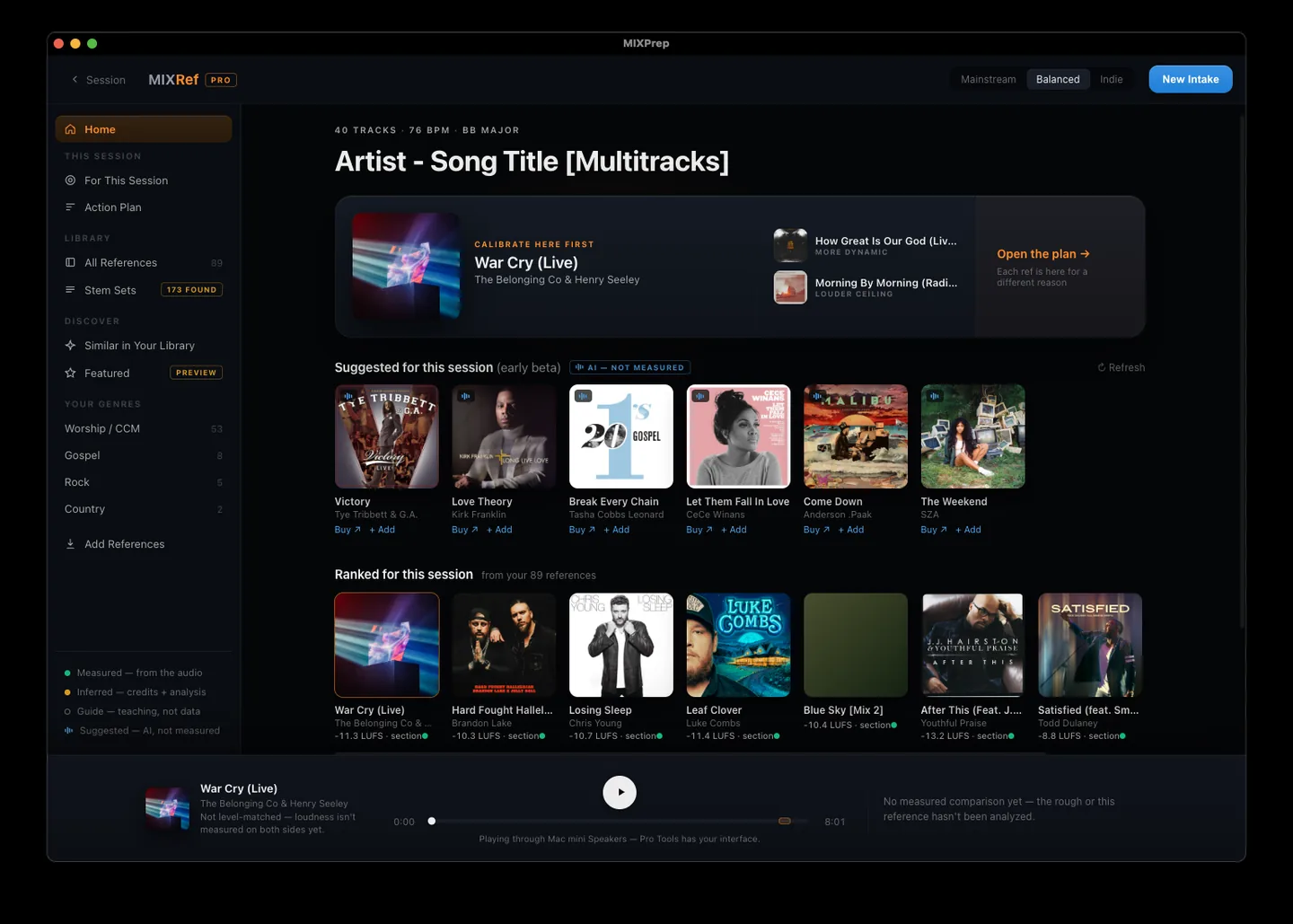 MIXRef Pro: references matched to your session